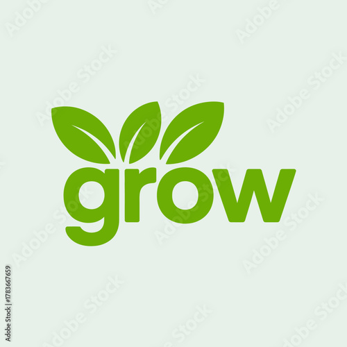 A fresh and vibrant logo design featuring the word 'grow' complemented by leaf motifs, symbolizing nature, growth, and sustainability in a contemporary visual style.