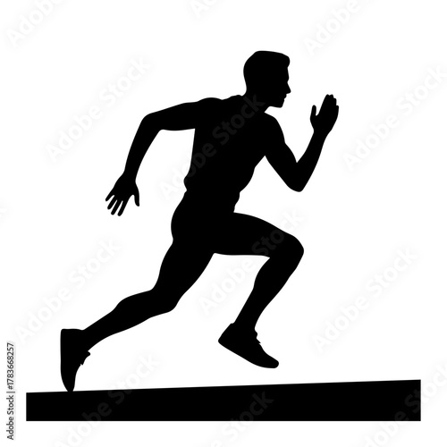Silhouette of a man running with determination on a track  