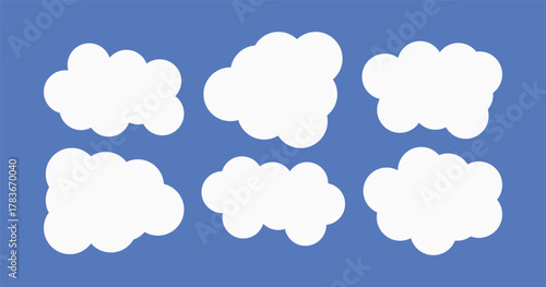 Set of Six Simple Cartoon Cloud Shapes for Weather Forecasts and Cute Sky Backgrounds