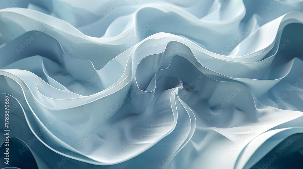 Obraz premium Abstract waves of light blue and white fabric flowing in a dynamic pattern view