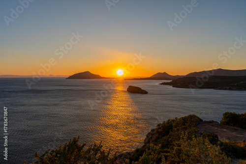 Fototapeta Naklejka Na Ścianę i Meble -  Greece, Cape Sounion, Temple of Poseidon - April 2024 - Spectacular sunset seen from Cape Sounion in Greece
