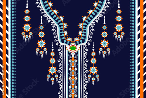 Handmade textile fabric necklace design oriental pattern.