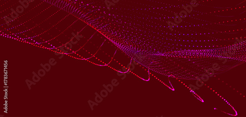 Futuristic dot wave. Abstract digital particle wave. Technology background. Colored musical wave. Light background. Digital background with smooth, wavy curves. 3D vector illustration