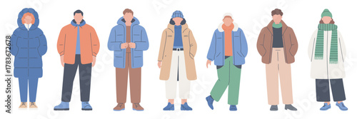 Winter Fashion Ensemble A Minimalist Illustration Set of People in Coats