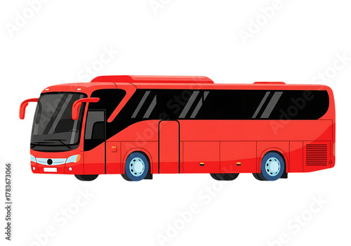 Modern Red Tour Bus Isolated on Black Background Transportation Concept