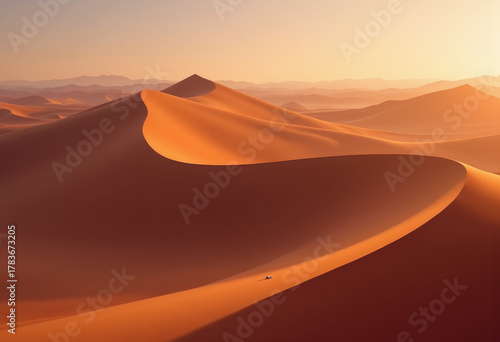Fototapeta Naklejka Na Ścianę i Meble -  Beautiful Desert Sand Dune with Warm Golden Hour Light and Smooth Patterns