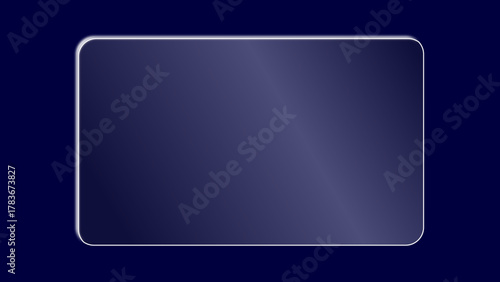 Realistic transparent crystal glass plate with light reflection. Rectangular shiny clear futuristic liquid glass panel with glare for app and web uses isolated on dark blue Bg. Vector illustration.