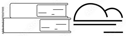 Stacked books next to a simple cloud outline emphasize the blend of traditional learning and modern data access. Ideal for education, knowledge, digital transformation, cloud technology, innovation