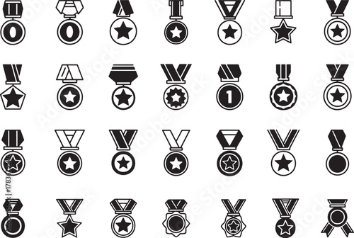 Collection of award medals with stars and numbers