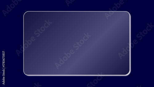 Realistic transparent crystal glass plate with light reflection. Rectangular shiny clear futuristic liquid glass panel with glare for app and web uses isolated on dark blue Bg. Vector illustration.