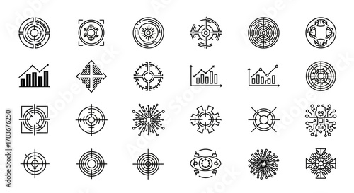 Collection of Abstract Technological and Financial Pictograms for Business Presentation