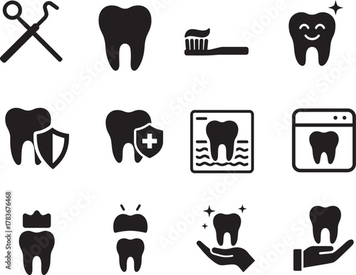 Dental line editable icon set, tooth care, oral health, hygiene, medical symbols, modern EPS vector.