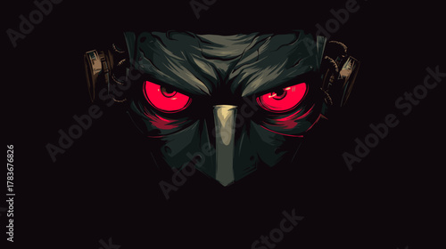 Ninja Warrior Robot Face Vector Illustration. Game Design Concept