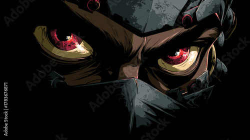 Ninja Warrior Robot Face Vector Illustration. Game Design Concept