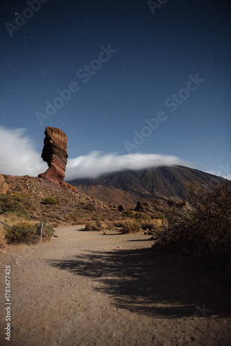 Iconic Roque Cinchado Rock Formation with Rainbow in Teide National Park, Tenerife, Canary Islands