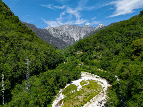 Mountain Valley and Stream near Malbacco in the Apuan Alps, Tuscany, Italy