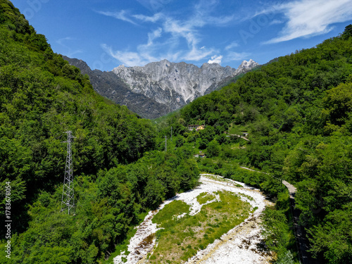 Mountain Valley and Stream near Malbacco in the Apuan Alps, Tuscany, Italy