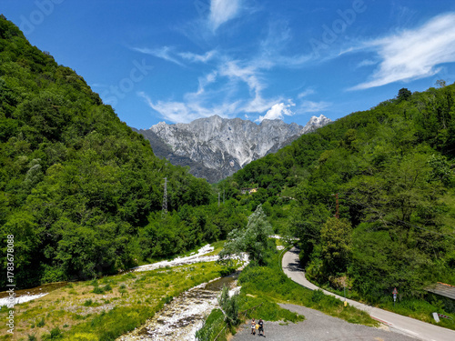 Limestone Cliffs and Lush Green Forest along the Candalla Trails, Camaiore, Tuscany, Italy