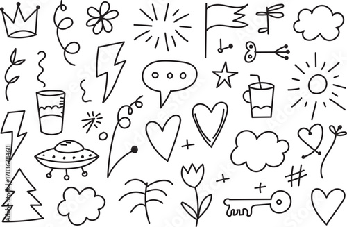 Playful Hand Drawn Doodle Icons Set Creative Line Art Collection