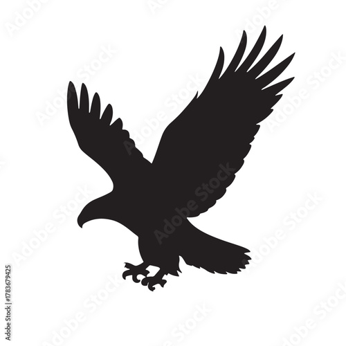 Soaring Eagle Silhouette Against White Sky Graceful Bird of Prey in Flight Majestic Wildlife Symbol for Freedom and Power With Dramatic Wing Span Isolated Art