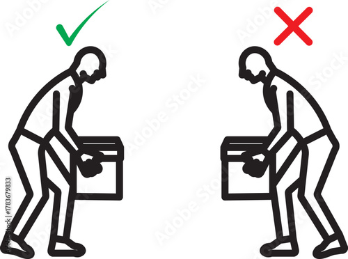 Correct lifting posture safety tips for workplace ergonomics and health  .Correct and incorrect lifting posture safety guide illustration