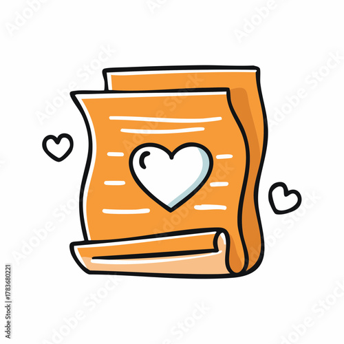 Love Letter: A romantic love letter, with a heart symbol and love hearts, expresses feelings of love and affection. A visual testament to sentiments of devotion, intimacy.