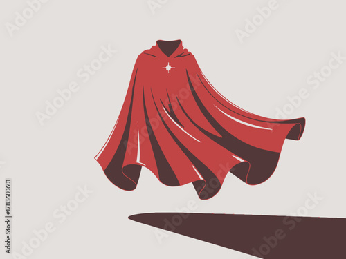 This artistic depiction of a red cape highlights themes of heroism and courage, capturing the essence of bravery and adventure in a striking color scheme.