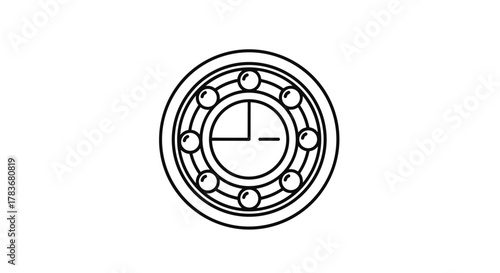 Simple line art vector illustration of a ball bearing, a circular mechanical component with rolling elements, presented in a clean, minimalist style suitable for technical diagrams, industrial
