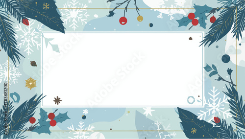 Vector template featuring a vibrant winter holiday background with a flat design aesthetic, incorporating bold lines, minimalist shapes, and a muted color 