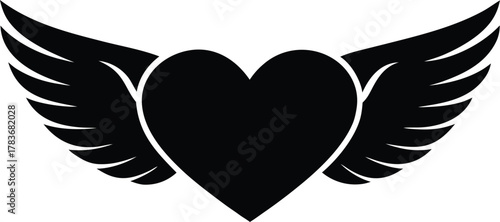  Heart icon with angel wings silhouette vector illustration