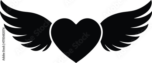  Heart icon with angel wings silhouette vector illustrations