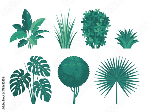 A stunning illustration showcasing a variety of green plants in different shapes and sizes, reflecting nature's diversity and providing a fresh design option for botanical themes.