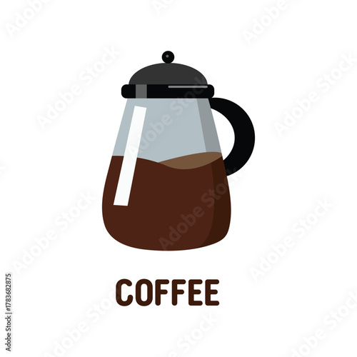 Flat design illustration of a coffee carafe or percolator filled with brewed coffee on a white background