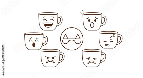 Diverse moods expressed through coffee cup emojis conveying a range of feelings effectively
