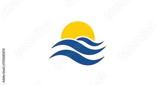 Abstract ocean sunrise graphic symbolizing peace, freshness, tranquility and vitality