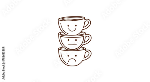 Mood espresso: A stack of expressive coffee cups portraying feelings and simple line art depiction