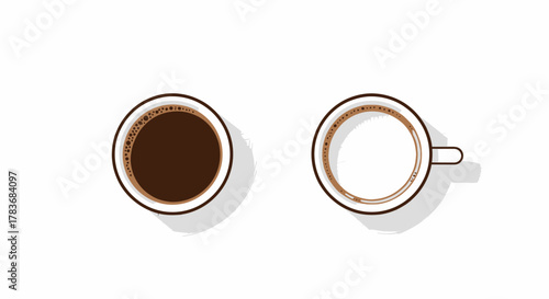 Graphic representation of two cups one filled with dark coffee and another with light coffee