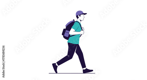 Animated student walking with a backpack against a white background wearing casual attire