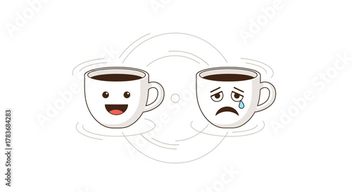 Emotional coffee cups: A whimsical illustration of contrasting moods and beverages