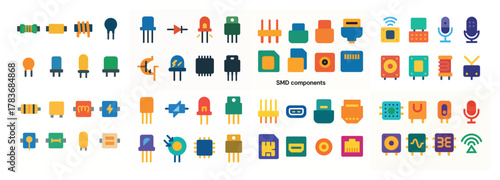 Colorful electronic smd components and symbols