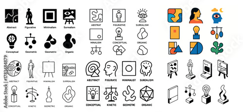 Abstract and figurative art icons collection