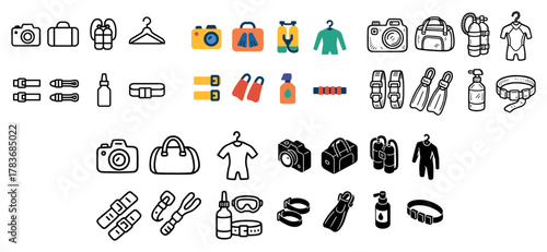 Illustration of camera, clothing, and accessory icons