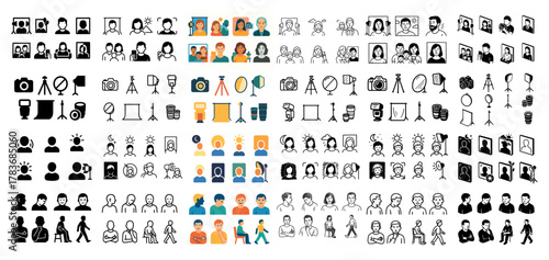 Diverse group icons and people silhouettes collection