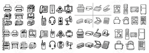 Office equipment icons set - printers, phones, appliances