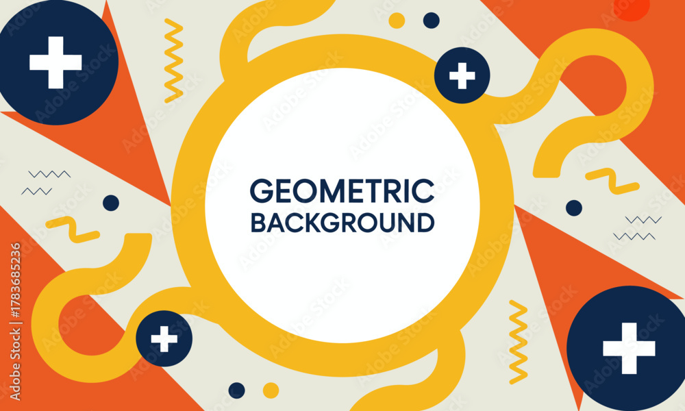 Fototapeta premium An abstract geometric background filled with vibrant color shapes, curves, and lines to provide a dynamic canvas suitable for various creative projects and designs.