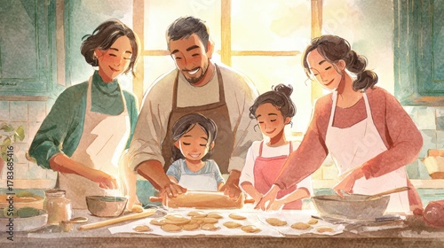 Family Cooking Together in Bright Kitchen During Day