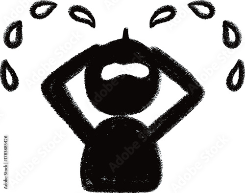 手描きペイントの人物シルエットアイコン、上を向いて泣いているポーズ、上半身　Adobe Illustrator Artwork