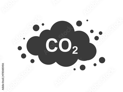 A stylized graphic representing CO2 emissions through a dark cloud symbol, highlighting pressing environmental concerns and the need for awareness regarding air pollution.