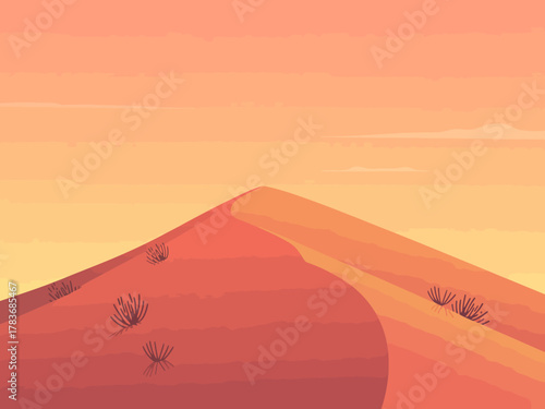 This breathtaking desert scene captures the sweeping sand dunes under a serene sunset sky, illustrating the beauty and vastness of nature's landscapes at twilight.