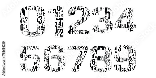 Vector Number Set Made of Data Collage Typography Design